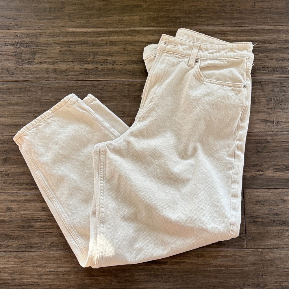H&M Off-White High Waist Barrel Jeans
